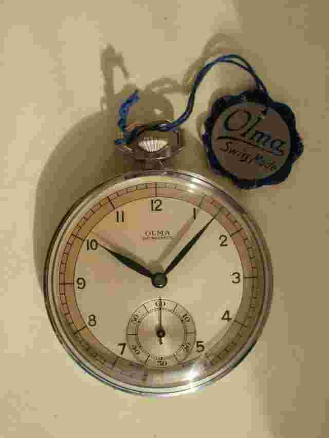 Olma swiss mechanical 1938c new old stock two tone art deco vintage pocket watch