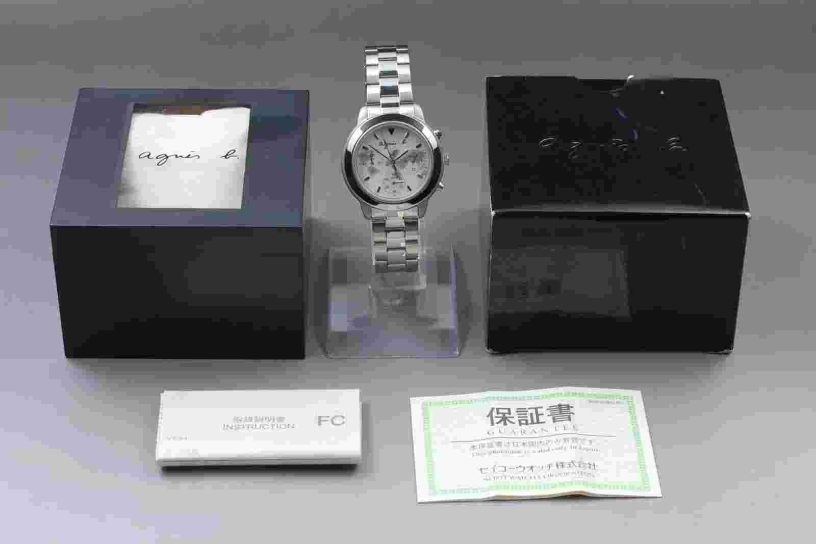[MINT Box] Agnes B V654-6100 Chronograph Quartz Vintage Watch Men From JAPAN