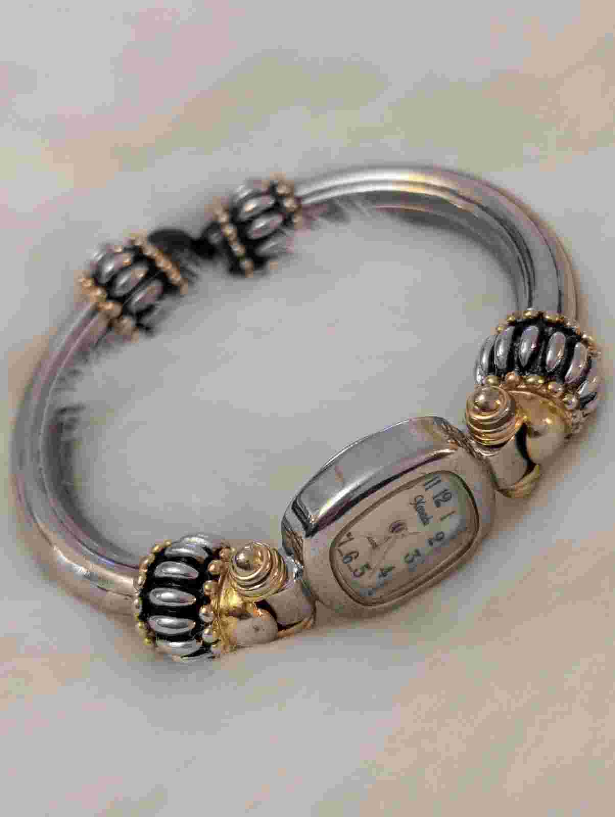 Xanadu Watch Women Gold Silver Tone White Oval Dial Open Cuff New Battery