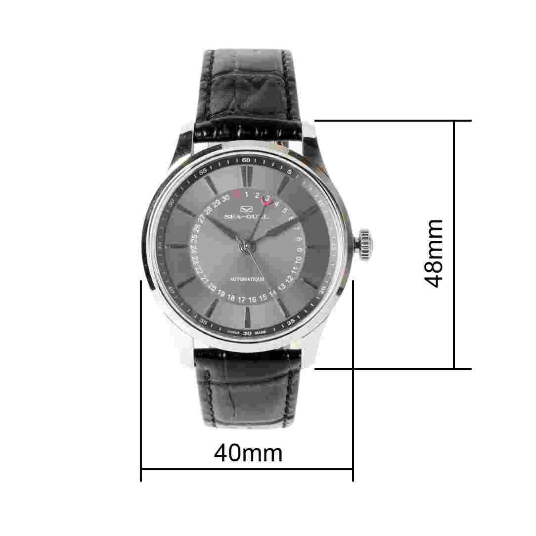 Seagull Pointer Date Sapphire Crystal Case Back Automatic Dress Watch Black Dial