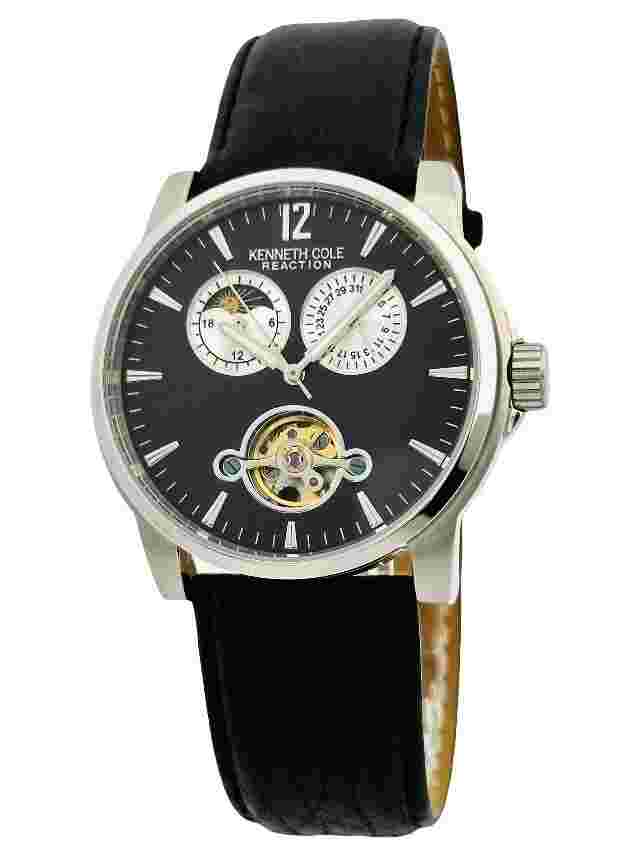 Kenneth Cole  KC1476 Automatic Skeleton Multifunction Black  Leather Strap Watch