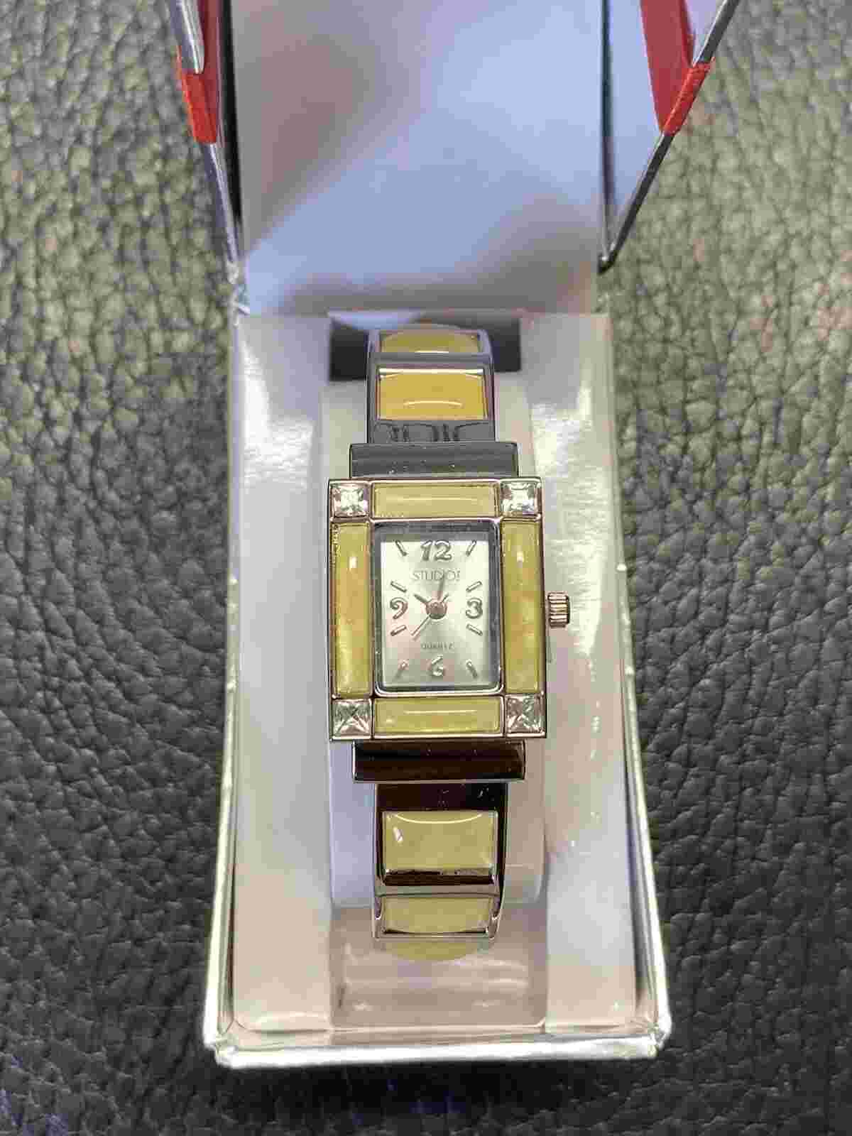 Vintage Studio 1 Yellow Bangle Hinged Cuff Watch Boxed