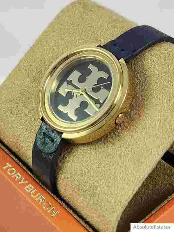 Tory Burch The Miller Goldtone Stainless Steel&blue Leather Strap Watch TBW6203