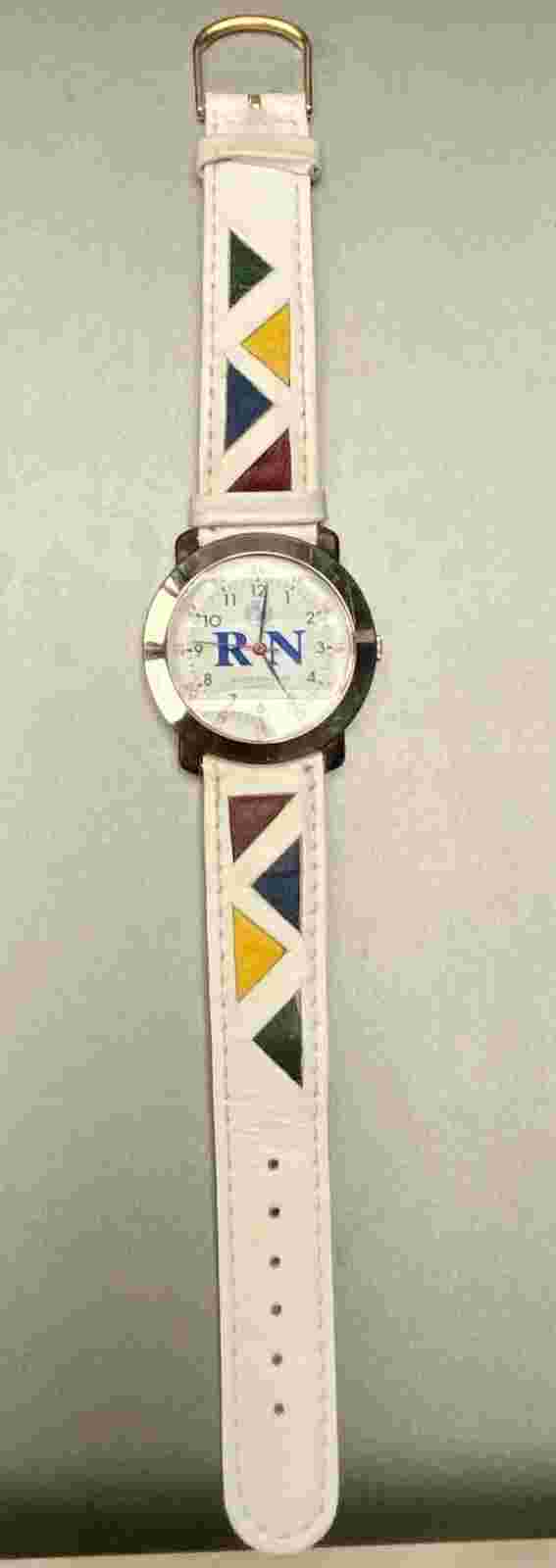 PRESTIGE MEDICAL Ladies Watch New Battery RN Silver Case 12/24 Dial Leather Band