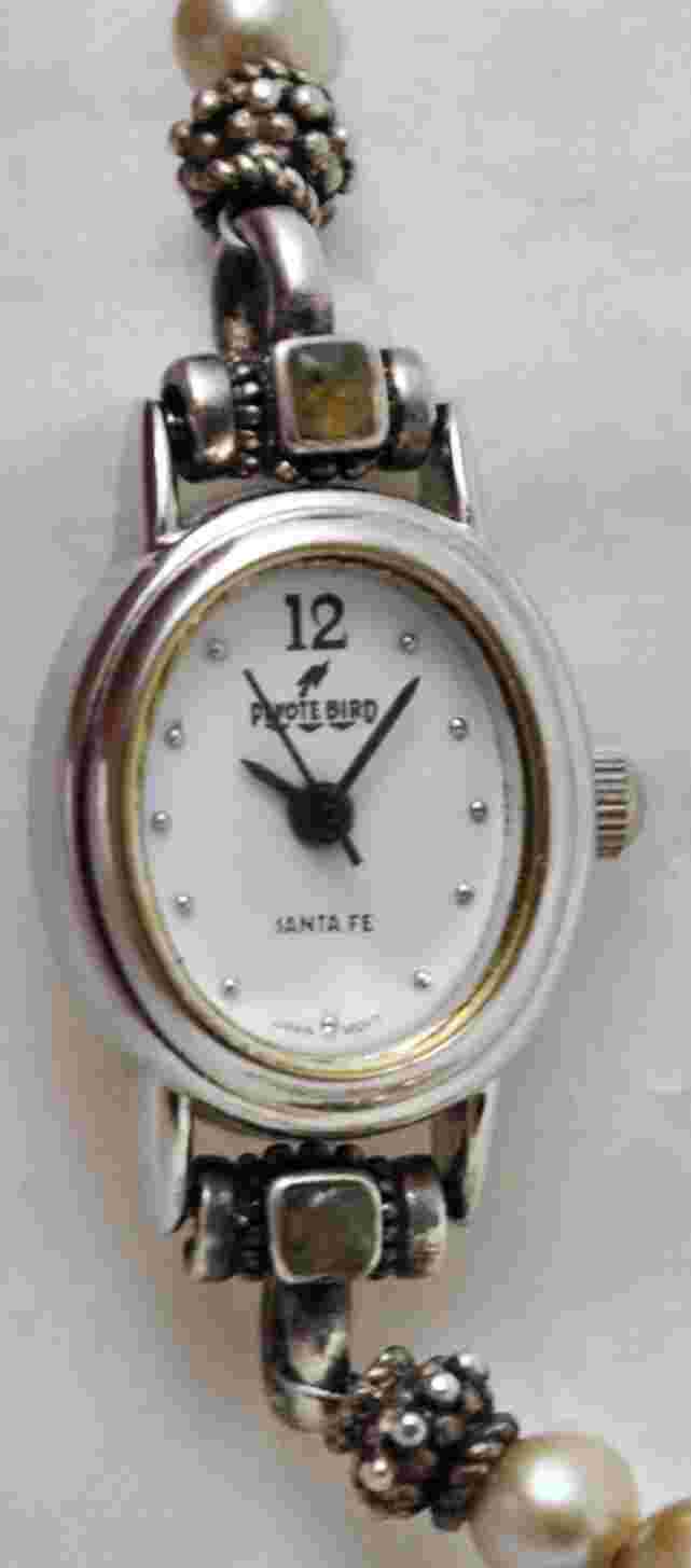 Peyote Bird Santa Fe Triple Wrap Sterling Freshwater Pearl Watch w/Peridot