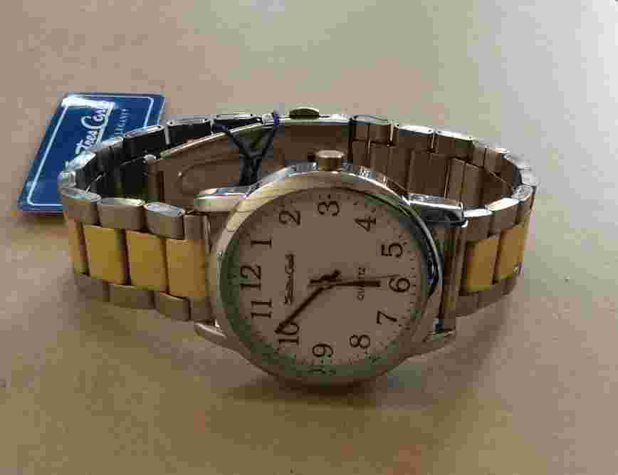Montres Carlo Men's Watch Round White Dial Arabic Hours on Two Tone Linked Band!