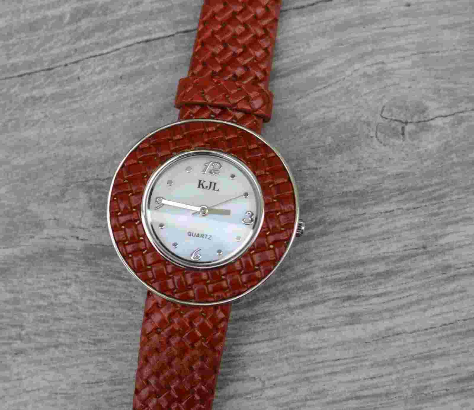 Vintage KJL KENNETH JAY LANE Quartz Brown Leather Women's Wrist Watch