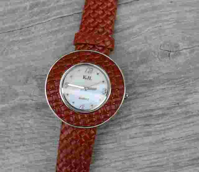 Vintage KJL KENNETH JAY LANE Quartz Brown Leather Women's Wrist Watch