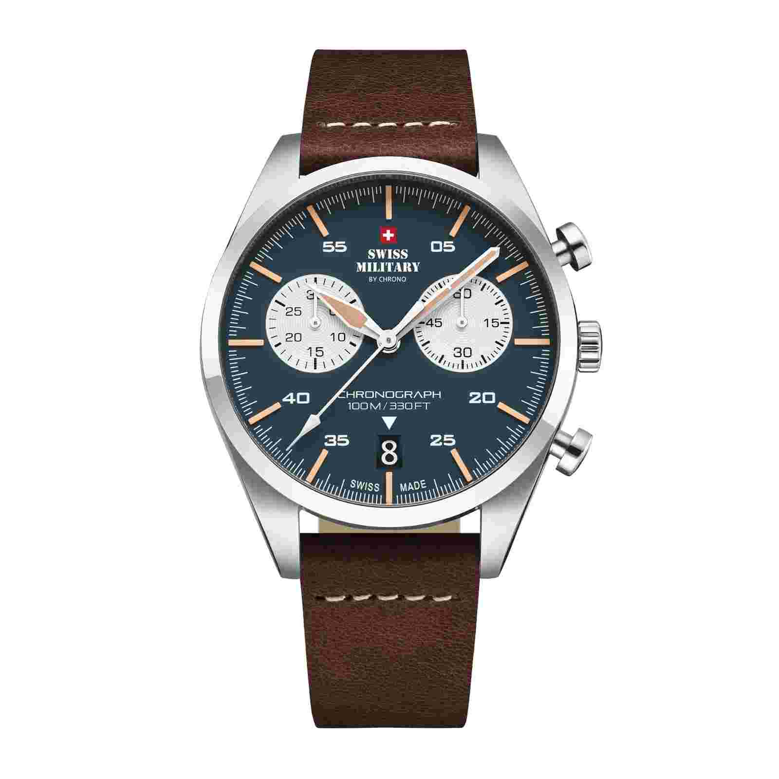 SWISS MILITARY SM34090.04 Vintage Chronograph Leather Strap Men's Watch
