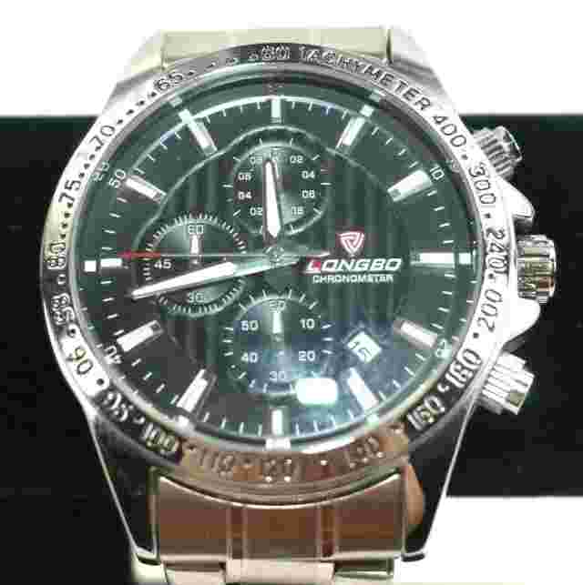 Longbo Stainless Steel Chronograph Watch with New Battery Works