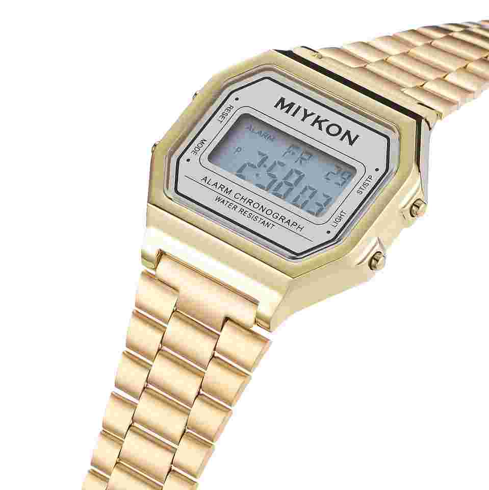 Miykon Unisex Watch Japanese Quartz Digital, Dual Time, Date, Gold Gold Superb