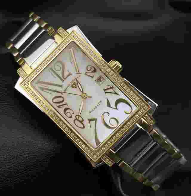 Swiss Legend Bella Diamond Pearlescent Date Dial Silver Gold Tank Chic Watch