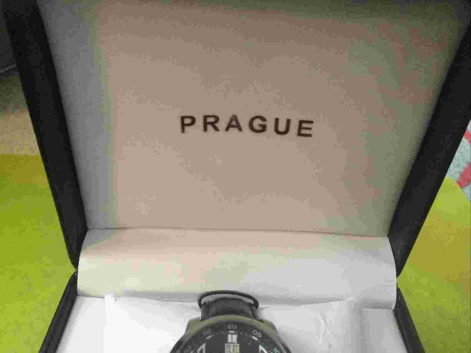 Prague Silver Tone Black Leather Strap Date Watch