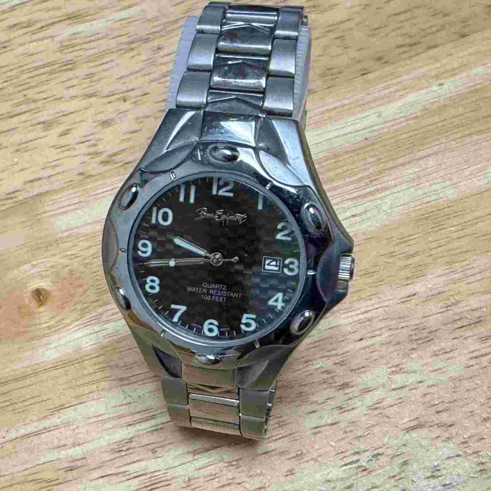 BUM Equipment Quartz Watch Men 30m Silver Black Japan Movt Date New Batter 7.75"