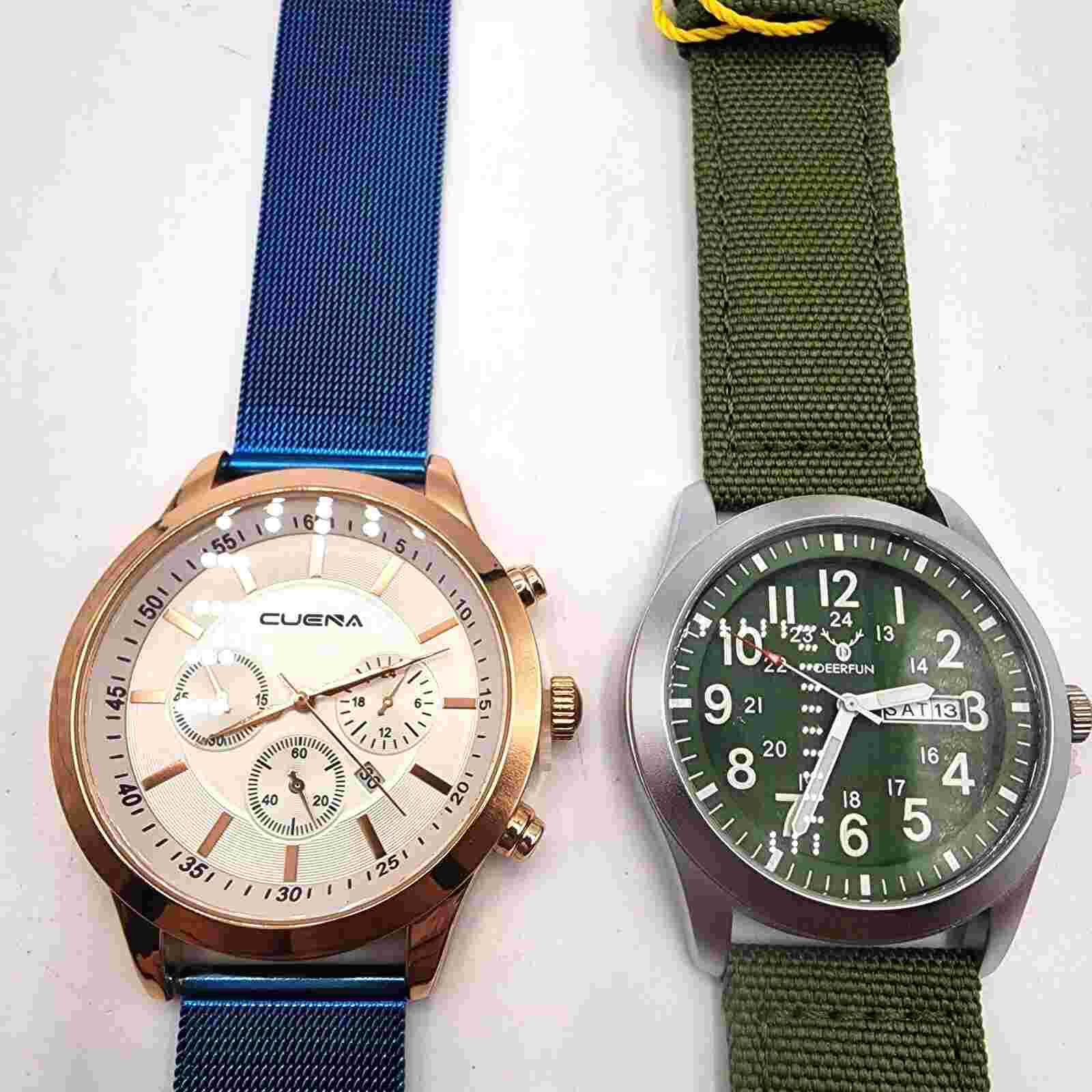 LOT of 2 NEW EXUC Watches Deerfun w Tag and Green Face and Cuena Blue Metal