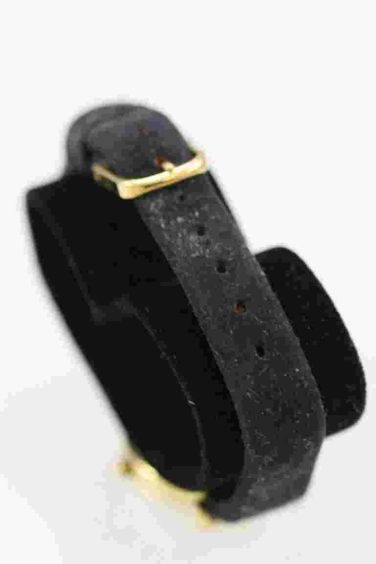 Futura Women Watch Gold Stainless Steel Black Leather Battery WR Pearl Quartz