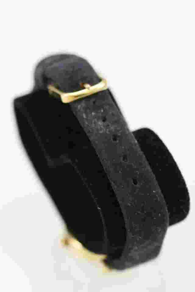 Futura Women Watch Gold Stainless Steel Black Leather Battery WR Pearl Quartz