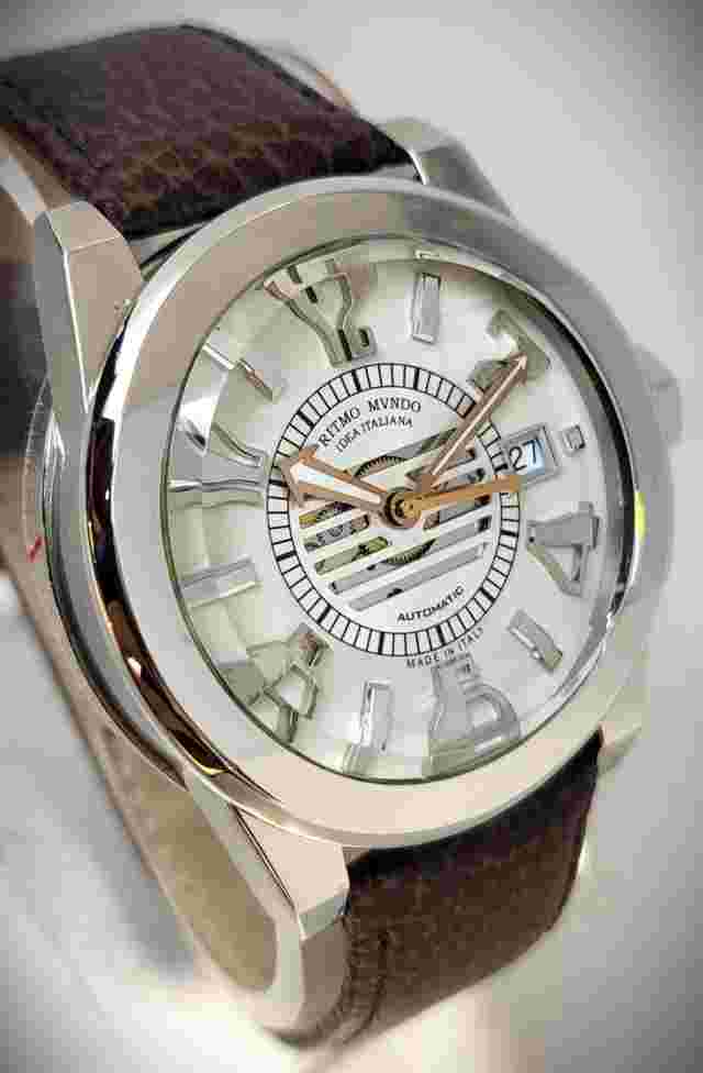 RITMO MVNDO MENS $1660 IDEA ITALIANO PANTHEON AUTOMATIC LEATHER SWISS WATCH 0886