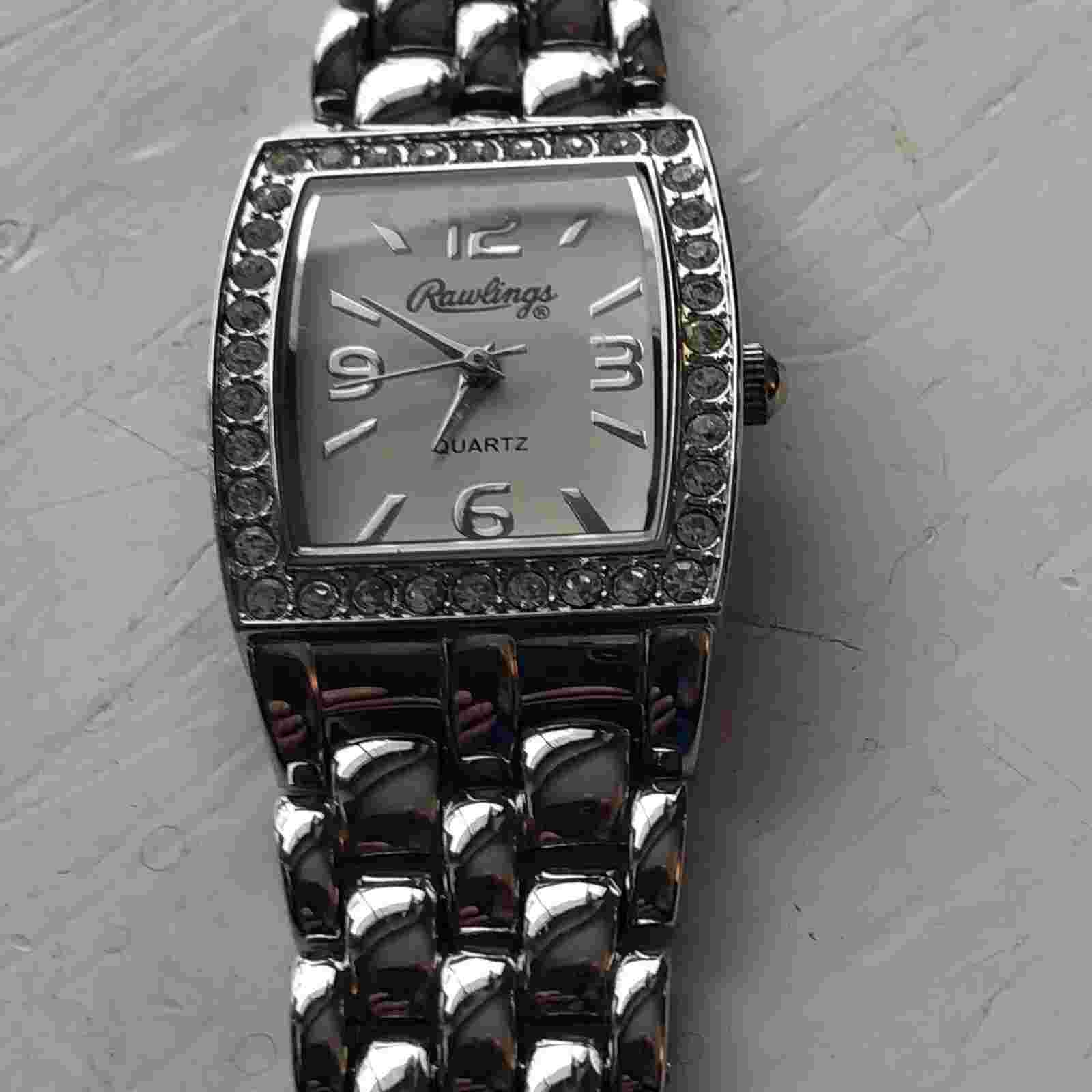 Rawlings Women's Crystal Watch Rectangle White Dial on Linked Band New Style!