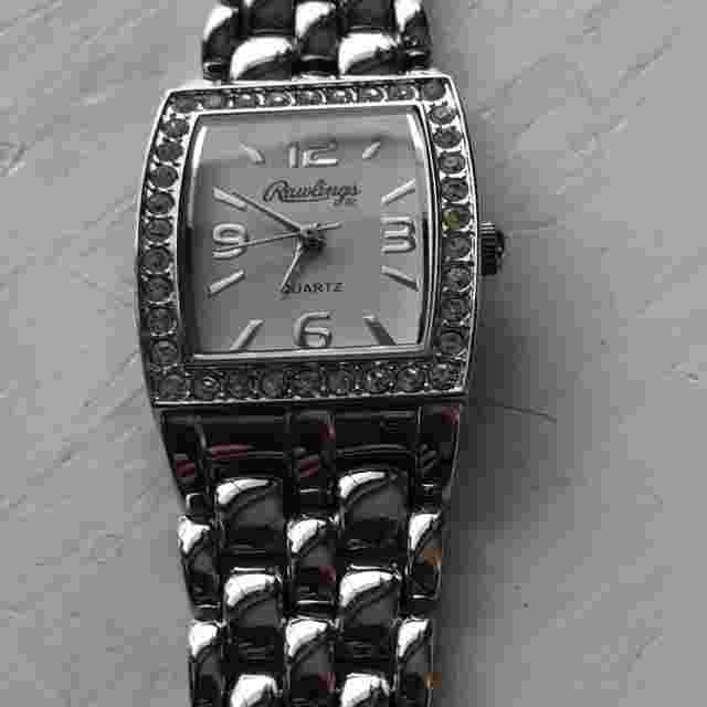 Rawlings Women's Crystal Watch Rectangle White Dial on Linked Band New Style!