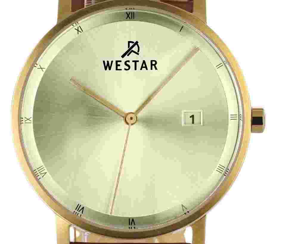 Westar Profile Leather Strap Light Champagne Dial Quartz 50221GPN122 Men's Watch
