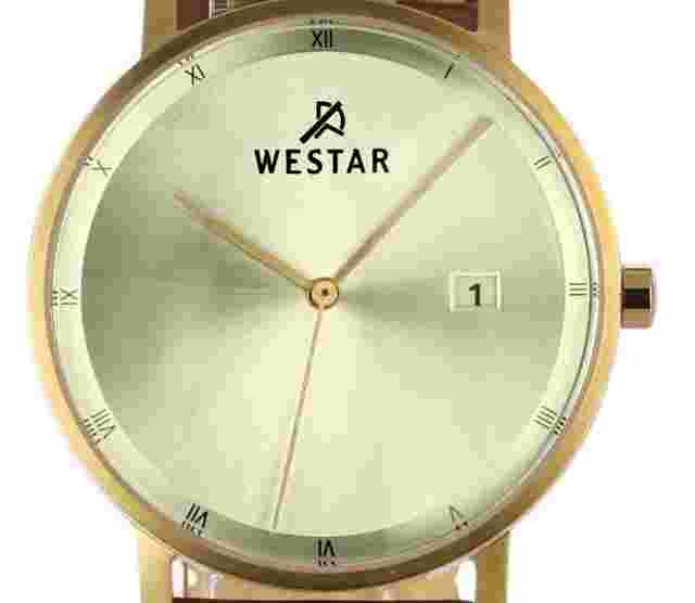 Westar Profile Leather Strap Light Champagne Dial Quartz 50221GPN122 Men's Watch