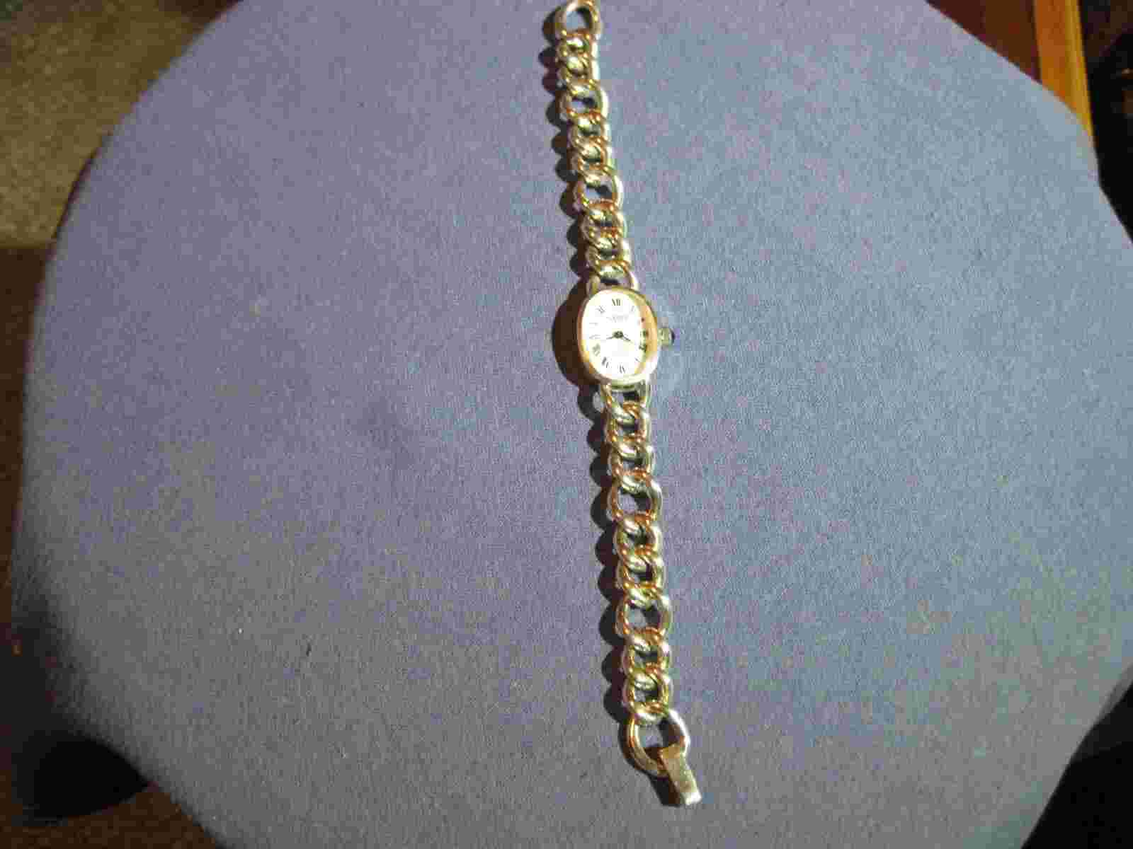 H 457 ladys sterling silver SAVOY mechanical curb link chain watch bracelet