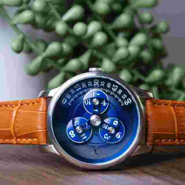 Xeric Triptych Automatic Wandering Hour Tan Blue Watch -