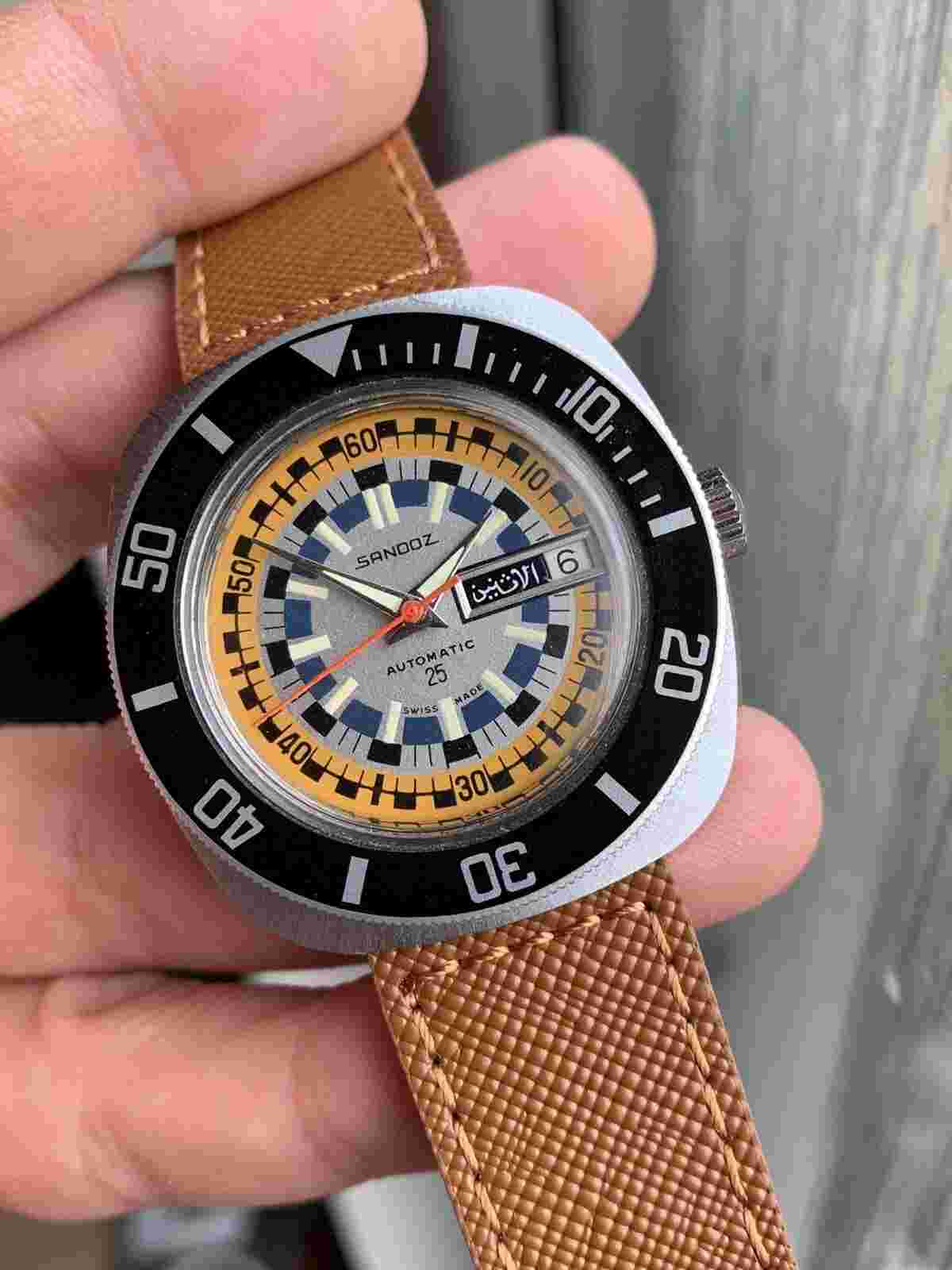 Vintage Sandoz Mens Diver Watch 39mm Automatic FHF 909 Swiss Made