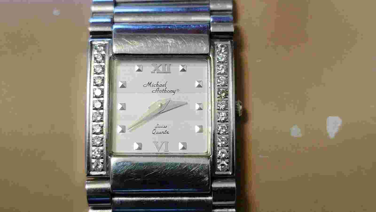 Vintage Michael Anthony Stainless Steel Diamonds Quartz Ladies Watch