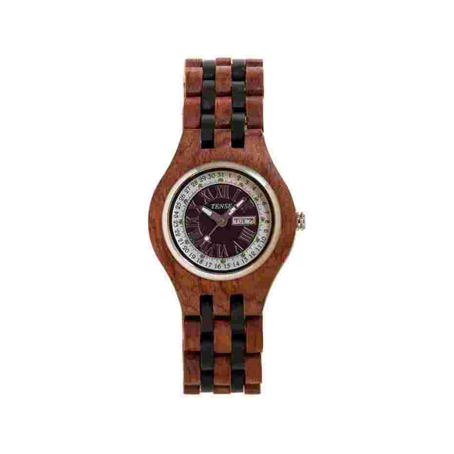 Tense Wood Carine Mens Wood Case and Bracelet Two-tone Dial Watch - B4600RD