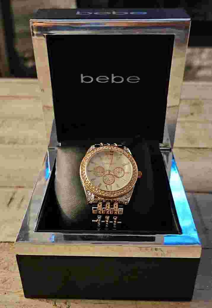 bebe Rose Gold color Stainless Steel Bling Womens Watch Gift for Wife Girlfriend