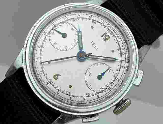 TELL CHRONOGRAPH VALJOUX 22 36mm MANUAL RARE STEEL WRIST WATCH FOR MEN