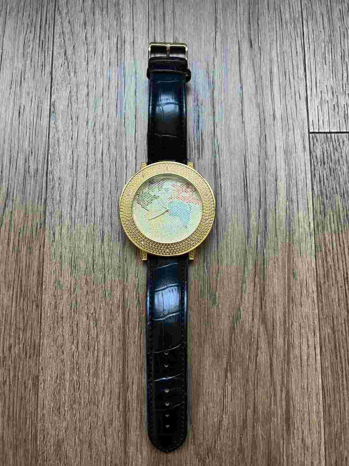 Super Techno M9012 World Map Watch - Gold Tone Japan “Genuine Diamonds” READ