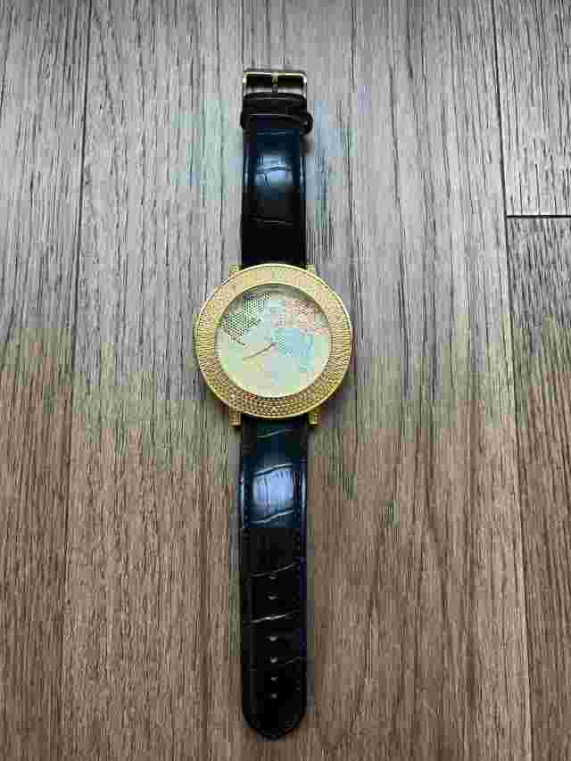 Super Techno M9012 World Map Watch - Gold Tone Japan “Genuine Diamonds” READ