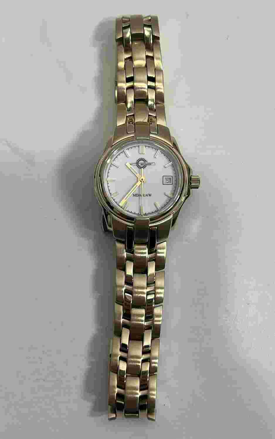 571 amalgamated MDA-UAW Date Gold Tone Ladies Quartz Ronda Movement Watch