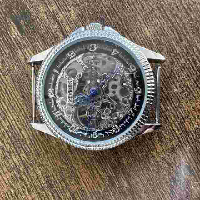 French GOER watch stainless steel skeleton wind up 42mm