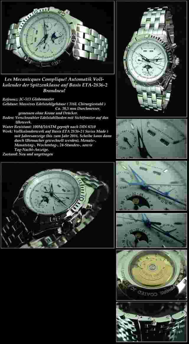 Automatic Watch Jacques Cantani Base Swiss Made Eta 2836 With Calendar Module