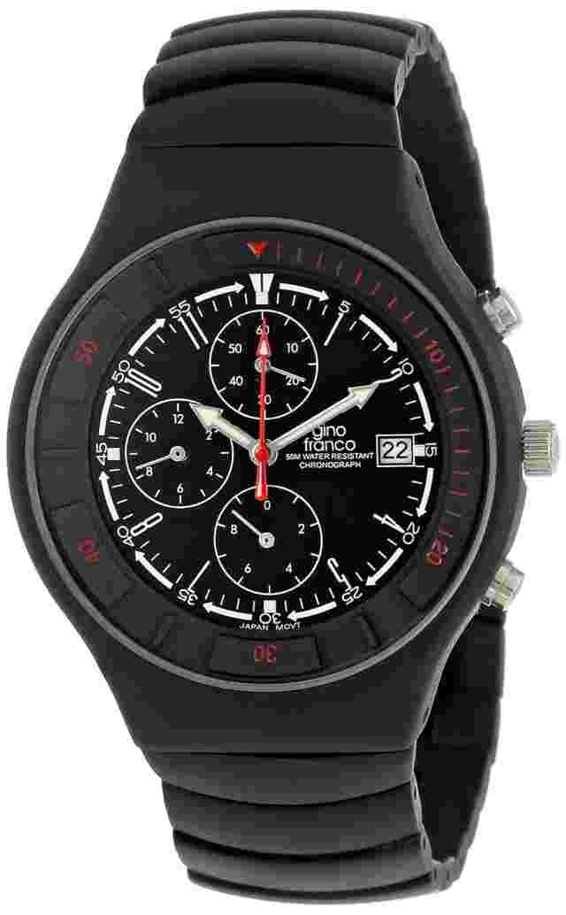 Men's Chronograph Stop Watch w/ Stainless Steel Black Plated by Gino Franco