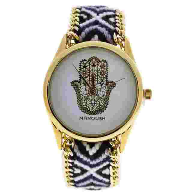MSHHIWH Hindi Hand - Gold/Black Nylon Strap Watch by Manoush for Women - 1 Pc...