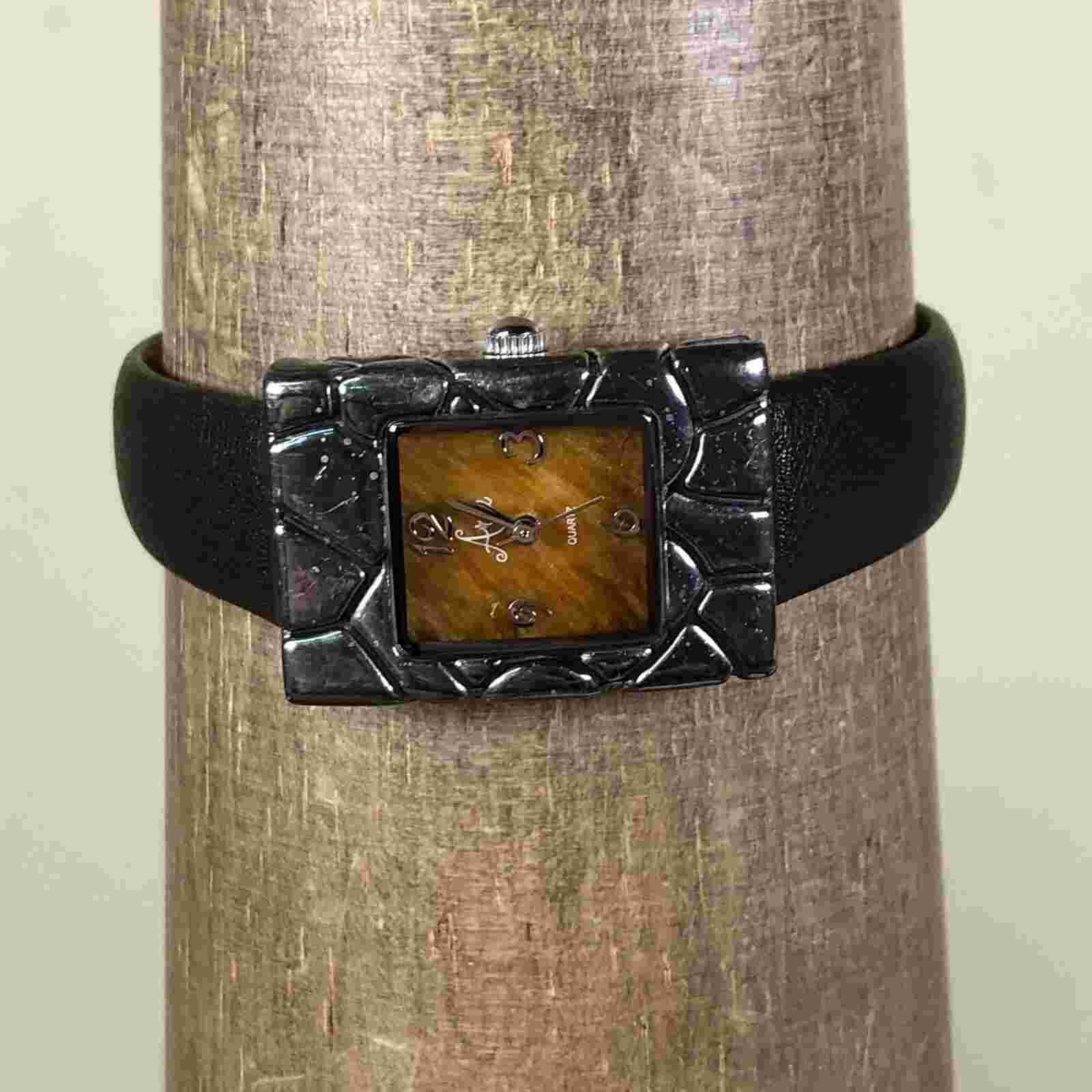 Aria Women Pebble Bezel Yellow Stone Dial Sterling Silver Quartz Watch 6 3/4"
