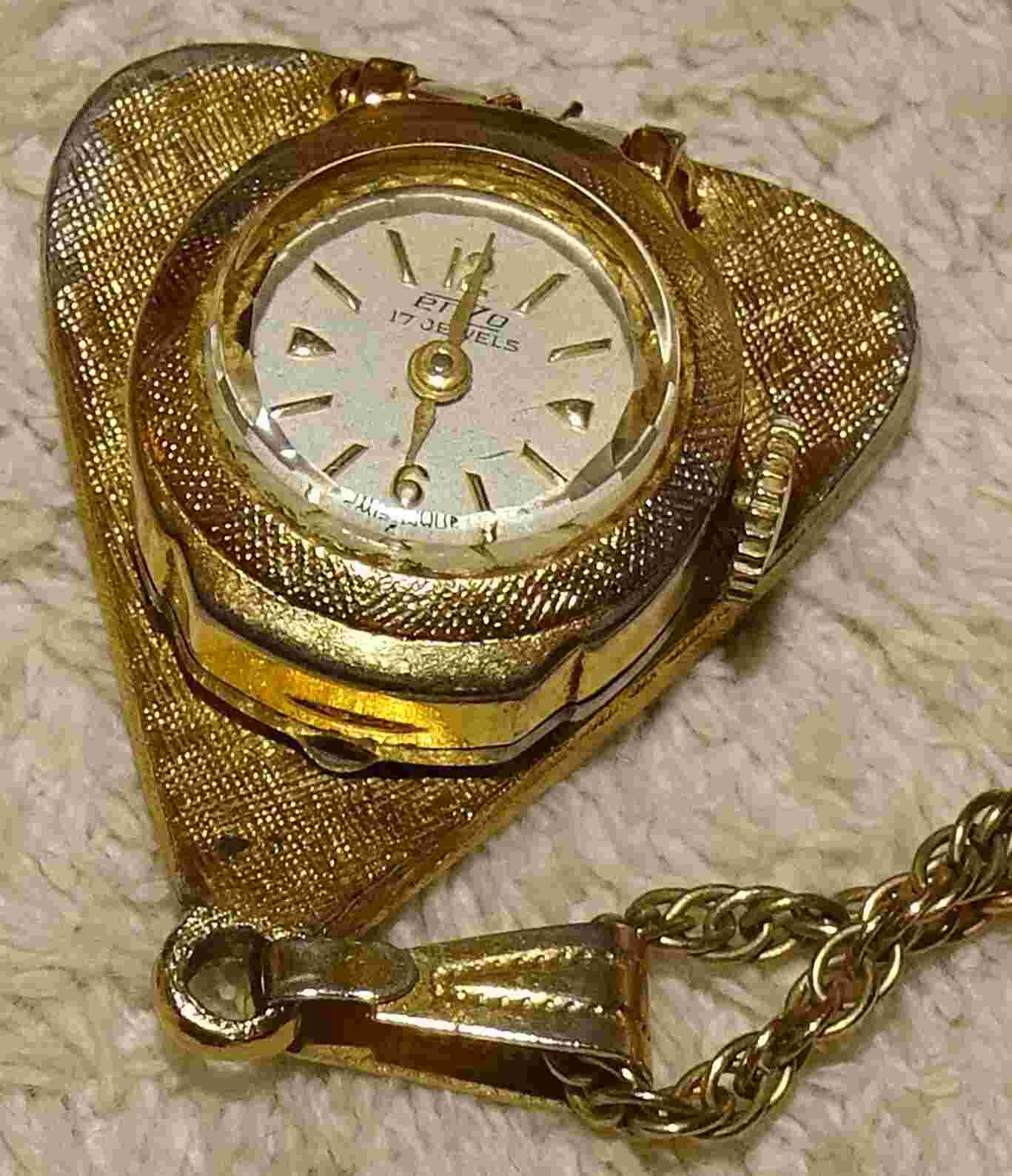 Enzo 17 Jewels Swiss Made Base Metal Ladies Watch on Chain (not working)
