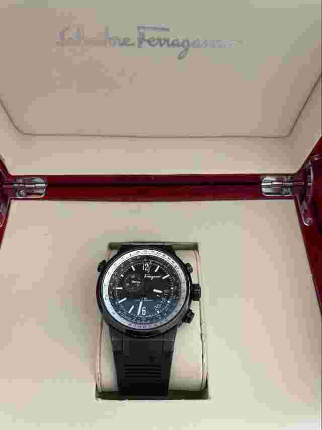 Salvatore Ferragamo Men Wristwatch Black PVD Coated Stainless Steel F-80 Pilot