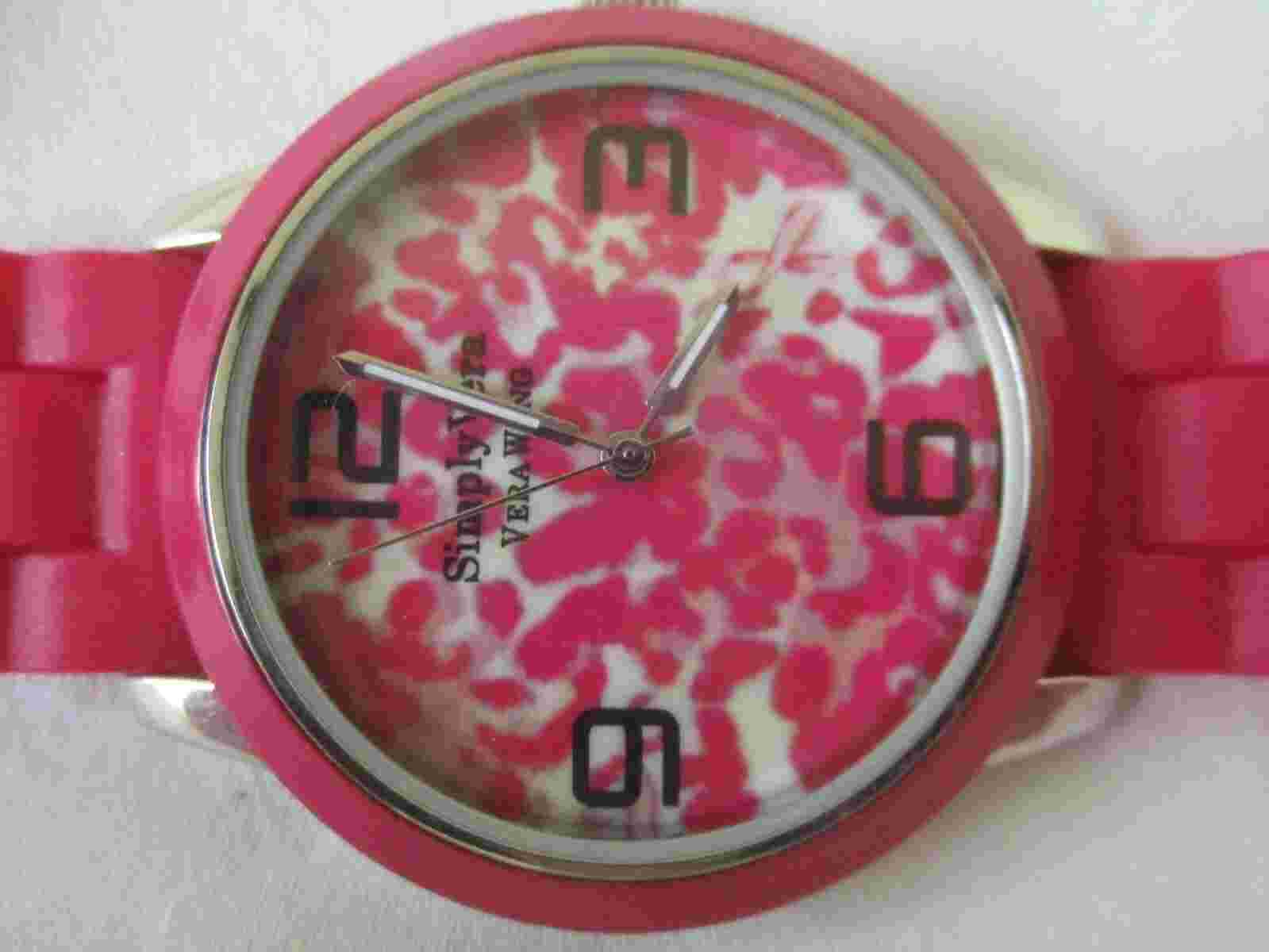 Simply Vera Vera Wang Wristwatch Pink Buckle Band Silver Tone Round face