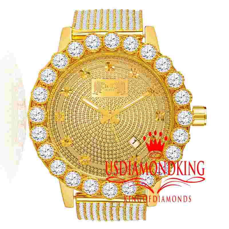 Real Genuine Diamonds Mens Stainless Steel Gold Tone Chronograph Watch Solitaire