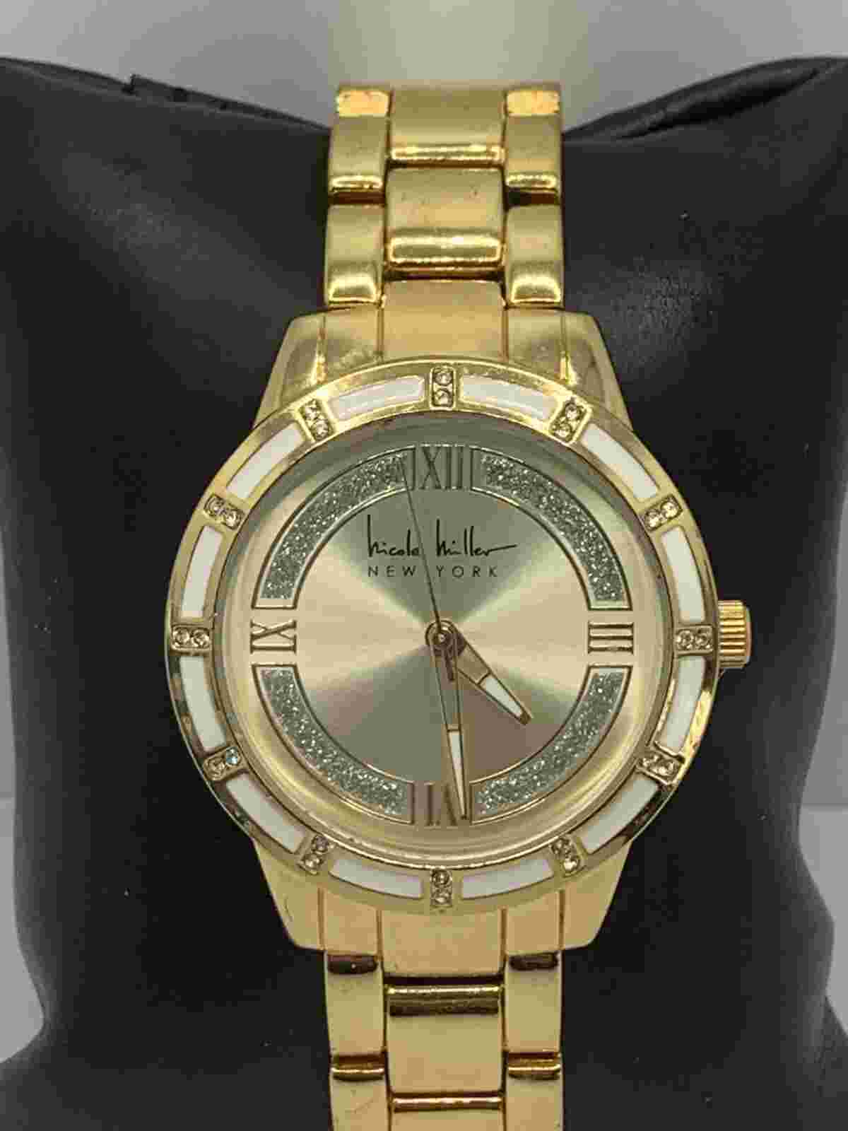 Nicole Miller NY50264001 Womens Gold Stainless Steel Analog Gold Dial Watch LW86