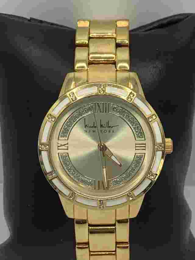Nicole Miller NY50264001 Womens Gold Stainless Steel Analog Gold Dial Watch LW86