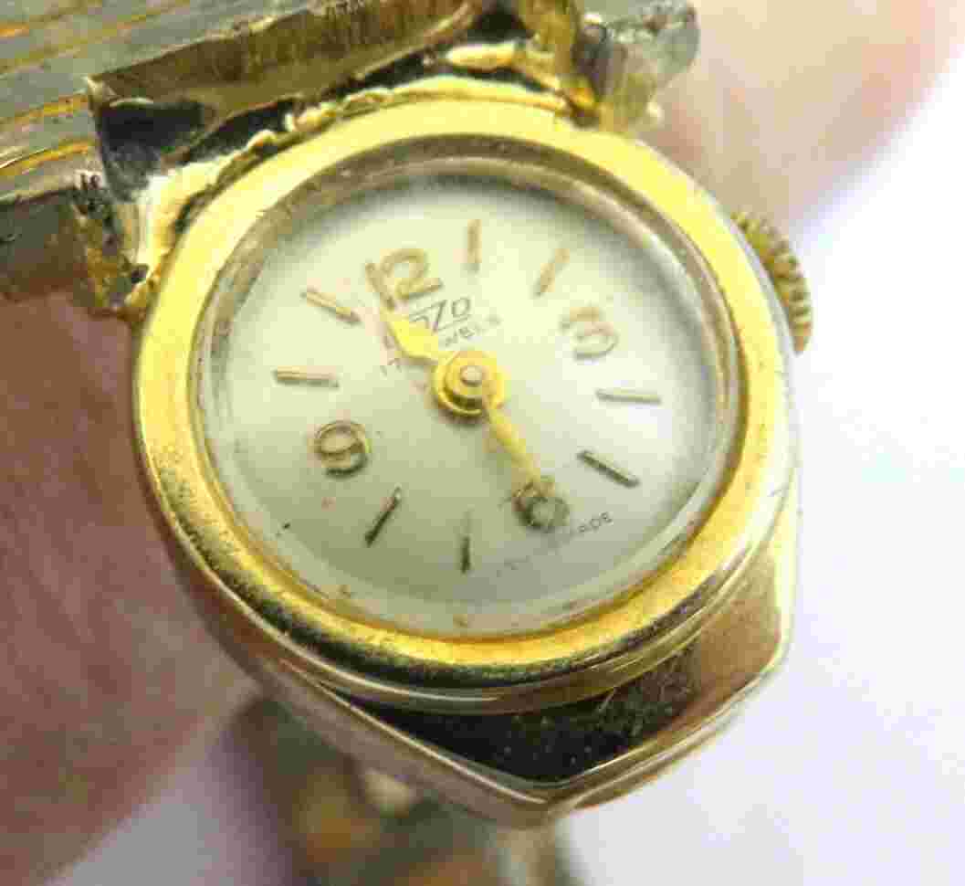 Vintage Woman's Gold Tone ENZO 17j Hideaway Bracelet Mechanical Watch - Works