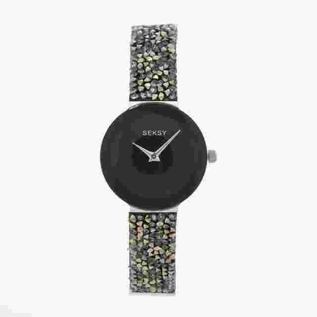 Seksy Ladies Watch & Necklace Gift Set 2740G – Stainless Steel, Black Dial, C...