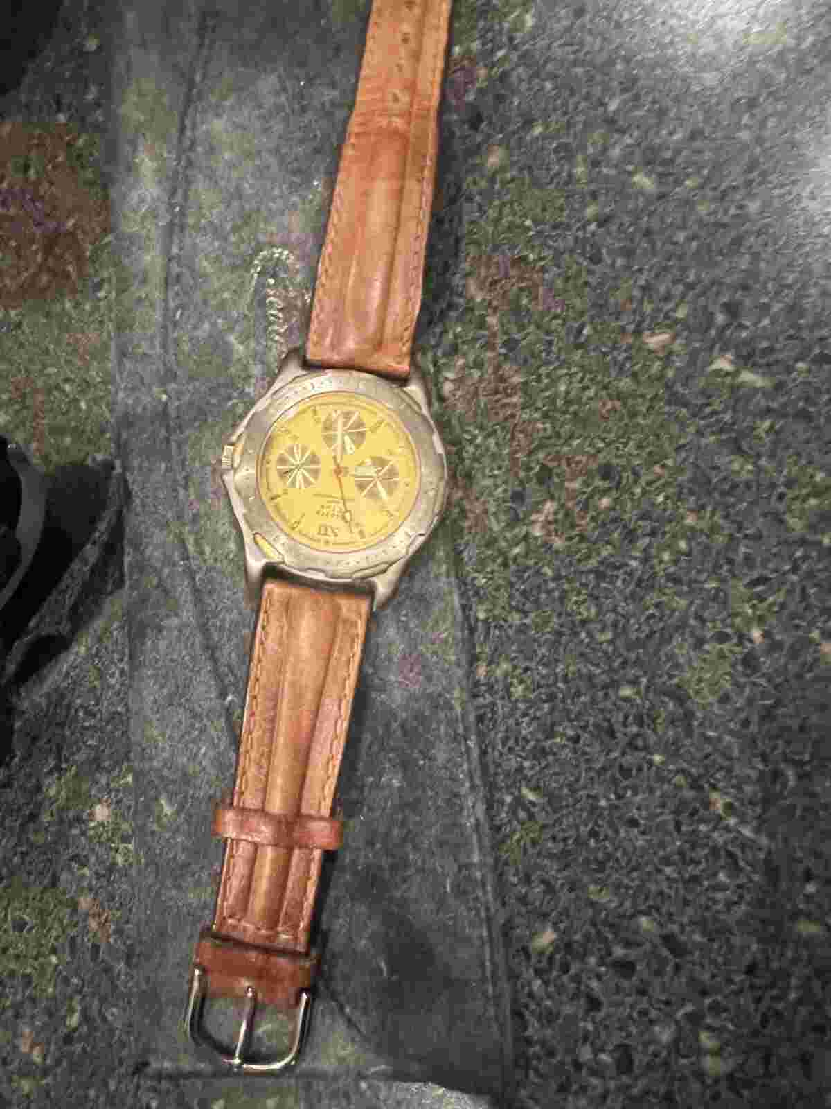 Sierra Club Men Watch Stainless St Silver Gold Leather Brown 30m Day Date Quartz